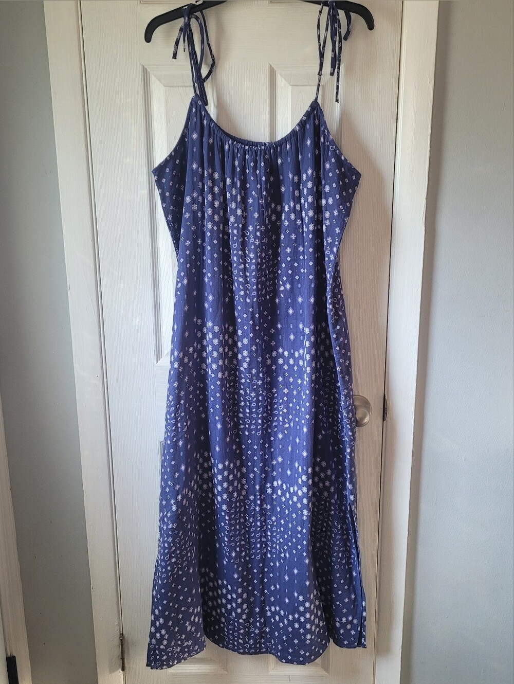 Splendid Blue Bandana Print Cotton Maxi Dress NWT XXL Boho Grunge Cottagecore